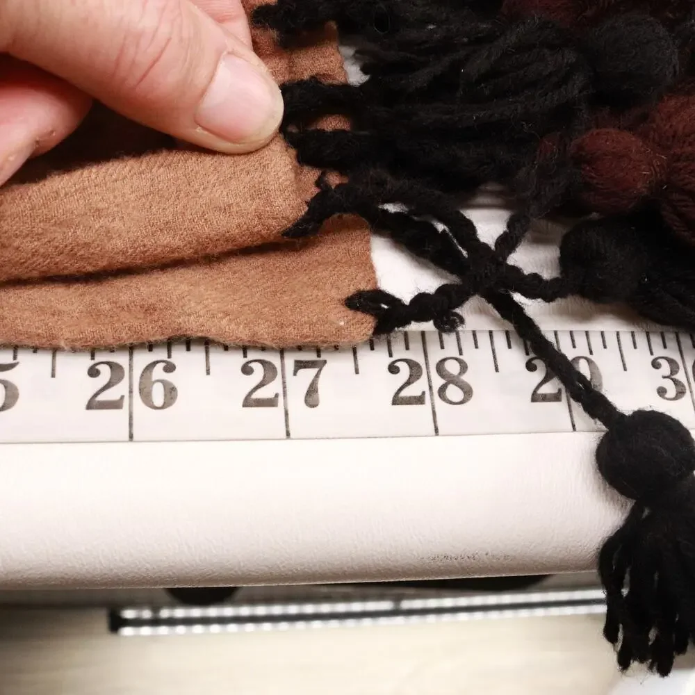 Vintage Paul Martin Worsted Wool Scarf Brown Black Double Layered Tassel Fringe